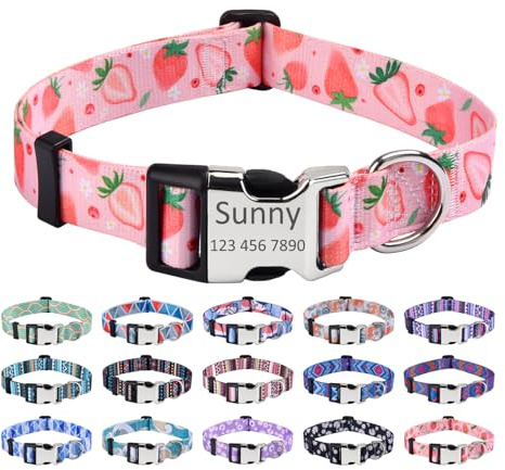 Mihqy Personalisiertes Hundehalsband mit Eingraviertem Namen und Telefonnummer - Weich & Komfort Hunde Halsband Hundehalsbänder für Kleine Mittlere Große Hunde(Erdbeere,M)