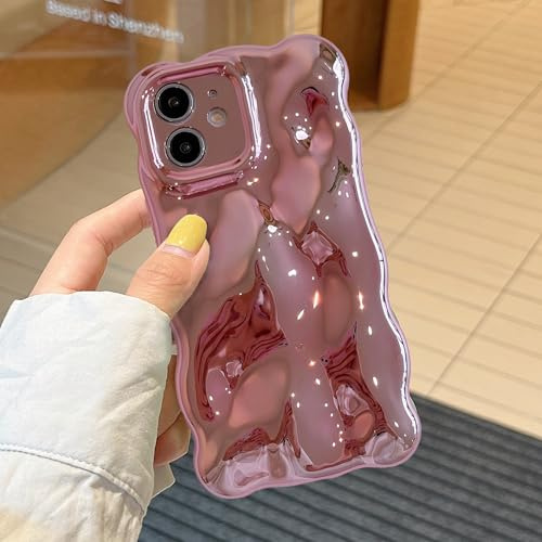 XIZYO Solid Color Wavy Bubble Case for iPhone 12, Pink | Cute Curly Wave Frame, Aesthetic Curvy Design, Full Camera Protection, Soft TPU Silicone,Shockproof Anti-Yellow,Girly Style