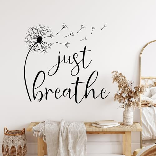 GRAZDesign Wandtattoo Pusteblume just breathe Blumen Wandaufkleber für Kinderzimmer Mädchen Wohnzimmer Löwenzahn Pflanzen - 42x40cm / schwarz