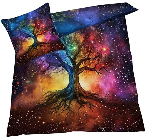 YELDAN Bettwäsche 140x200 Baum des Lebens, Natur Fantasie Bettbezug, Bettwäsche-Sets 2 teilig, Weich & Bügelfrei Mikrofaser Wendebettwäsche und 1 Kissenbezug 80x80 mit Umschlag