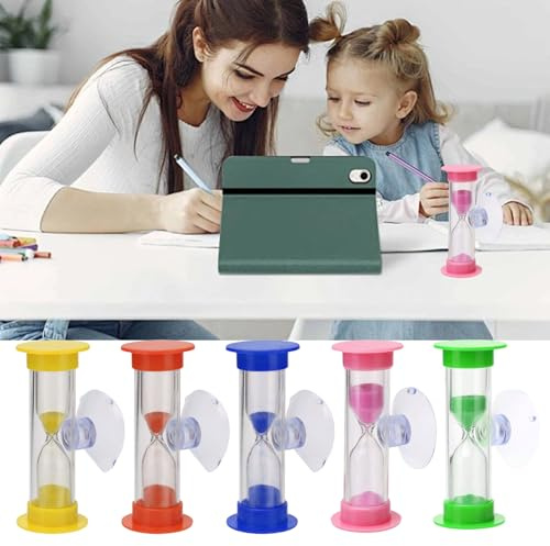 Sanduhr Sanduhr 2 Minuten mit Saugnapf, unzerbrechliche Kunststoff-Sanduhr für Zahnbürsten, Kochen, Spiele, Klassenzimmer (5 Stück)