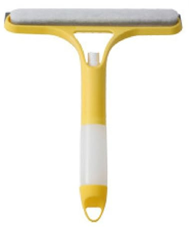 3-in-1 Window Wiper with Spray Function, Portable Glass Squeegee, Yellow, Plastic and Silicone Construction for Mirror, Tile and Window Cleaning