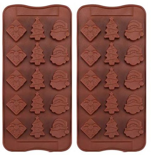 VIKKI Christmas Chocolate Molds, 2 Packs Nonstick Silicone Chocolate Candy Baking Moulds Xmas Tree,Snowman,Gingerbread Man,Santa Claus Shapes DIY Baking Molds Trays for Xmas Deco (Christmas B)