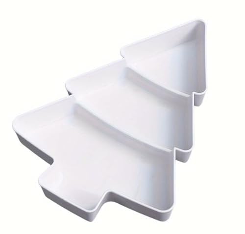 Christmas Tree Snack Tray, Fruit Serving Plate with Sections, Appetizer Serving Platter, Sauce Dish, White Plastic