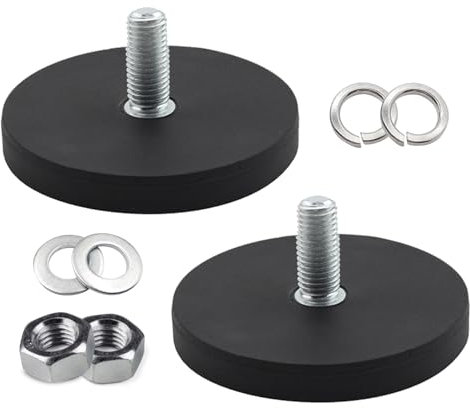 2 Stück Neodym Magnete Gummiert, Ø 66mm Gummi Runde Magnete, Flachgreifer Magnet, Scheibe Topfmagnet Mit M6 Außengewinde, 30kgs Tragkraft, für Lichtleisten, Gummi Runde Magnete mit Gewinde
