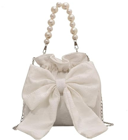 KFMON 19 * 19CM Blaue Schleife Perle Abendtasche Braut Hochzeit Tasche Handtasche Abschlussball Tasche Brautjungfer Clutch Taschen Für Hochzeitstag Perle Damen Clutch Tasche