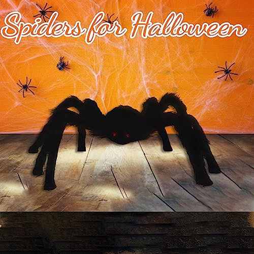 Halloween Deko Outdoor Spinne 2024,Riesen Spinne Halloween,Dekorationen, Schwarze, Weiche, Haarige, Gruselige Spinne, Outdoor-Hof-Party,Realistische Große Spinnen Requisiten 60cm,90cm,120cm