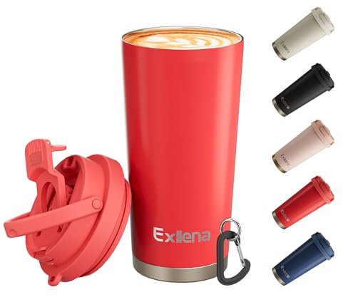 Exllena Travel Mug - Insulated Coffee Cup 500ml with 3-in-1 Lid - 100% Leakproof Coffee Mug with Handle and Clip Perfect for Travel, Office, and Outdoor Activities...(Red)