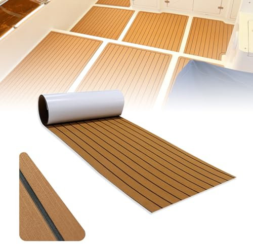 CXHSEAN EVA Teak Sintetico Marino Tappeti da Barca Teak Sintetico Adesivo Schiuma Pavimento Barca 240×45/60cm Tappeto Antiscivolo Tappetino Finto Teak per Barca Yacht (240x60cm-Marrone chiaro su nero)