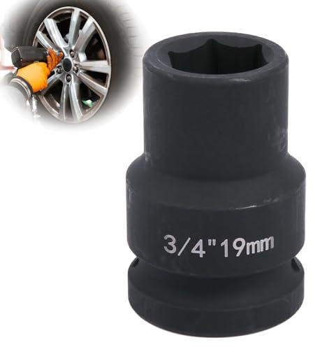 Deep 6-Point Impact Socket 3/4 Drive 19mm,Chrome Molybdenum Steel, Anti-Rust Metric Hex Socket for Car Repairs and Impact Wrench