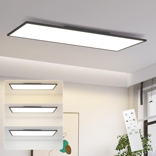 ZMH LED Panel Deckenleuchte Flach -Deckenlampe Lang Rechteckig Deckenpanel Dimmbar Schwarz 24W 100x25cm Tageslichtlampe mit Fernbedienung für Büro Küche Flur Wohnzimmer Schlafzimmer