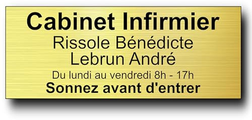 Plaque de porte personnalisée - 24x10 cm - Jusqu’à 5 lignes - Plaque porte d’entrée, bureau, nom, profession libéral, cabinet médical, intérieur/extérieur, signalétique Adhésive (Or Brillant)