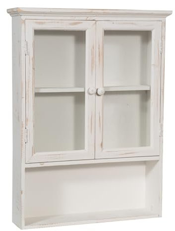 Biscottini Hängender Badezimmerschrank aus Holz und Glas, 63 x 12 x 48 cm, Wandvitrine für Bad und Küche, weiße Vitrine, platzsparend, Wandschrank
