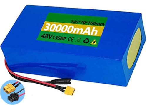 48v ebike battery 48V 30Ah Ebike Battery 48 volt electric scooter battery Lithium Battery E-Bike Lithium Li-Ion Battery for 1000W 750W 500W 250W Motor with 54.6V 3A Charger 48V 30Ah, XT60+SM