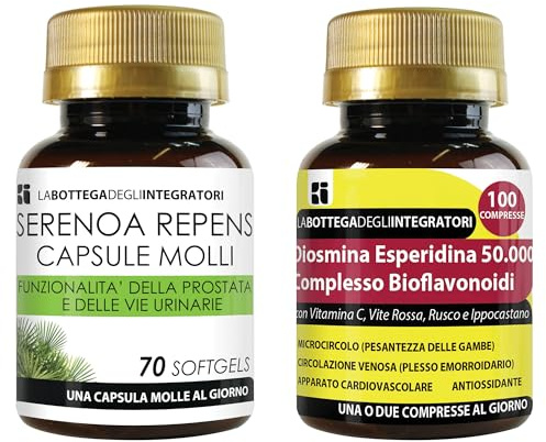 Set di integratori Prostata Emorroidi e Microcircolo | Serenoa Repens 70 Softgels e Diosmina Esperidina 100 Compresse