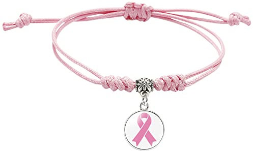 Générique Bracelet Ruban Rose Cancer Du Sein, Bracelets de Sensibilisation Au Cancer du Sein Bijou Espoir Bracelet Rose Octobre Accessoires Breloque Cadeau pour Survivantes