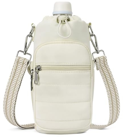 Lexiyat 40oz / 1200ml Water Bottle Holder Bag – Insulated Crossbody Carrier with Strap – Lightweight Travel & Hiking Bag for Women Beige