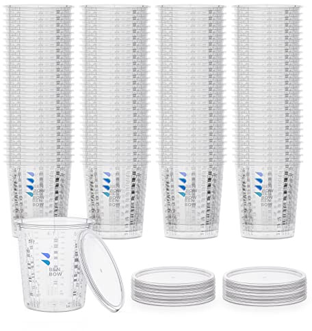 BenBow Profi-Messbecher 400x 385ml mit 48x Deckel - Mischbecher mit vielfältiger Skalierung für Harz, Epoxidharz & Lack – Becher mit Skala Lackmischbecher Meßbecher Lackbecher Einwegmischbecher