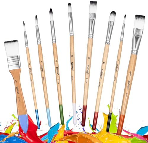 9 Pcs Pinceles para Pintura Acrílica, Brochas Pintura Set, Pinceles para Arte, Cepillo de Nailon Profesional para Decoración Acuarelas Acrílicos Barniz Pinturas óleo Artista