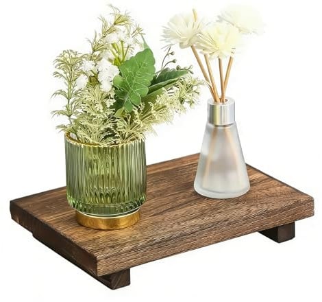 Piccolo Vassoio In Legno Con Piedistallo, Vassoio Porta Sapone In Legno Marrone Scuro, Supporto Piedistallo In Legname Per Bancone Bagno Cucina, Per Candele Bottiglie Asciugamani Per Trucco Pianta