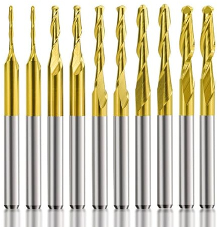 10-teiliges Kugelkopf-Fräser Set aus Hartmetall, 2-Schneidig, für CNC-Bohrmaschine und Fräswerkzeuge mit 1/8 Spannzange, geeignet für Holz, MDF, Aluminium, Stahl, Schneiddurchmesser 1–3,175 mm