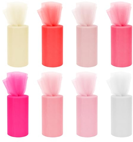 8 Rollen Tüllstoff Rolle 15 cm x 22,8 m Bunt Tüll Meterware Tüllstoff | Tüll Stoff Rolle Tüllband Organza Stoff Tüllstoff für DIY Deko Hochzeitsdeko Party Tutu Rock Geburtstage Geschenkverpackung