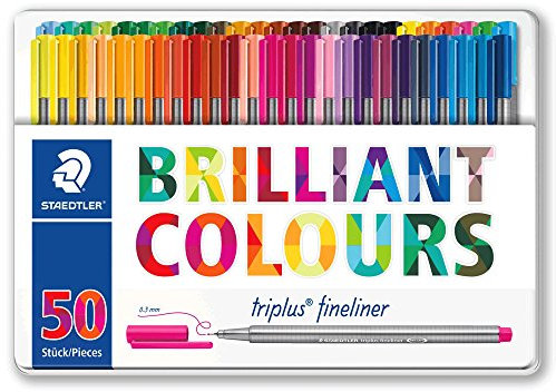 STAEDTLER Triplus 334 M50 Fineliner, dreikant, Hochwertiges Metalletui mit 50 brillanten Farben, metallgefasste Spitze, Linienbreite circa 0.3 mm