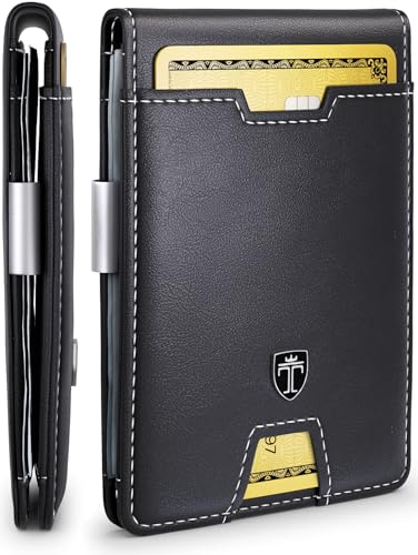 TRAVANDO Mens RFID Blocking Money Clip Wallet Credit Card Holder with Gift Box Black and White Standard Size Modern