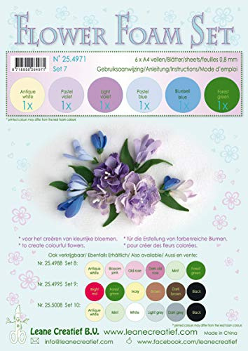 Leane Creatief A4 0.8mm Flower Foam Sheets 6pcs - Set 7 Pastel Blue/Violet Colours