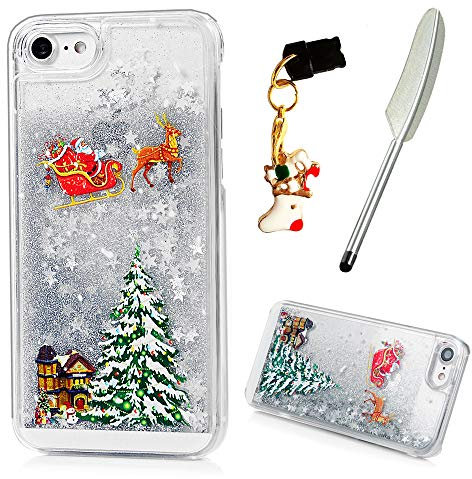iVOYI iPhone SE 2020/7/8/SE 2022 Case, Protective Clear Shiny Glitter Liquid Floating Santa Claus Cover, Silver