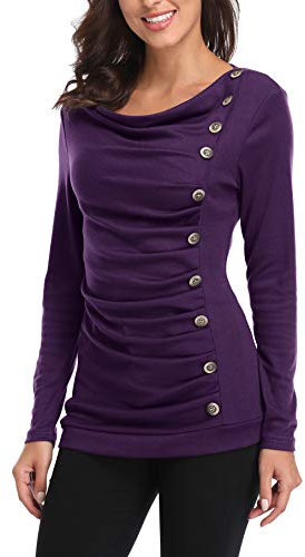 MISS MOLY Camicetta Donna Blusa Donna Maniche Lunga Camicia Elegante Maglia Casual Viola Large