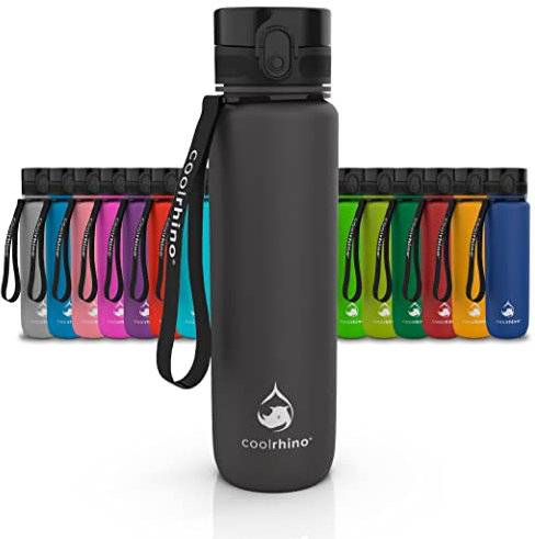 coolrhino Trinkflasche 1,5l für Sport, Outdoor, Schule, Fitness & Kinder - Wasserflasche auslaufsicher und Bpa frei - Flasche für Kohlensäure geeignet (Rhino Black, 1500ml)