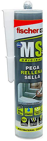 fischer Sellador juntas bañeras, Baños y cocinas MS Sellante/ADH polímero para pegar y sellar diferentes materiales, Resistencia a la decoloración, Sin silicona, Gris, 290 ml