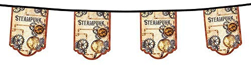 Boland 54550 - Wimpelkette Steampunk, Länge 400 cm, Zahnräder, Lupe, Fahne, Flagge, Girlande, Papierdekoration, Wanddekoration, Hängedekoration, Mottoparty, Karneval