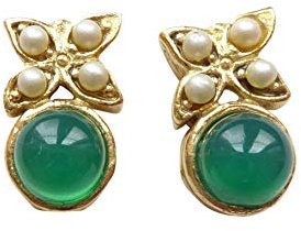 Kleine verspielte Achat-Ohrstecker Ohrringe grün Süßwasser-Perlen vergoldet leicht Handarbeit Unikat Italien Geschenk Frauen Mädchen Geburtstag