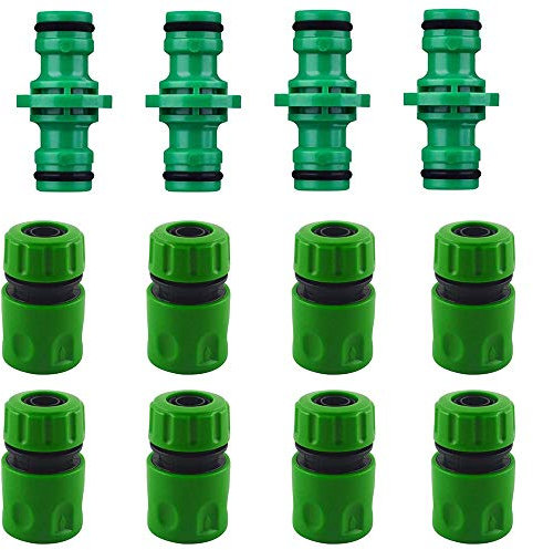 kungfu Mall 4 x Doppel-Schlauchverbinder und 8 x Schnellverbinder für Schlauch-Rohrverschraubung, 1,27 cm (1/2 Zoll) Kunststoff-Wasserhahn-Anschluss.