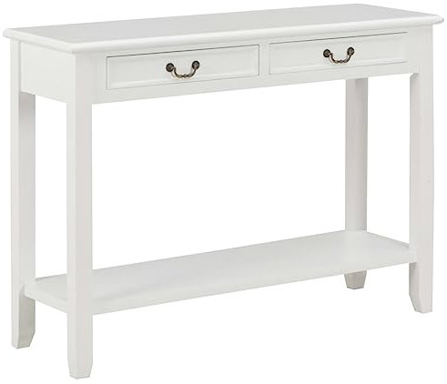 vidaXL Holz Konsolentisch 2 Schubladen 1 Ablagefläche Flurtisch Konsole Beistelltisch Ablagetisch Sideboard Telefontisch Weiß 110x35x80cm MDF