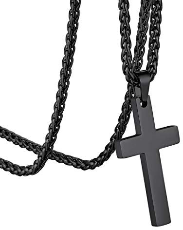 GOLDCHIC JEWELRY Plain Cross Pendant Necklace, Black Simple Christian Jewellery for Men Women