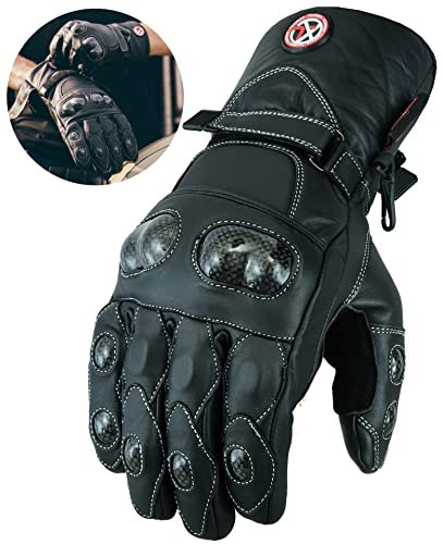 Texpeed Mens Winter Motorcycle Leather Gloves - Waterproof Motorbike Riding Moped Warm Long Gloves With Biker Armour Protection 2XL