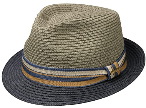 Stetson Chapeau en Paille Licano Toyo Trilby Femme/Homme - de Plage Soleil avec Ruban Gros Grain Été Printemps-été - XXL (62-63 cm) Bleu foncé