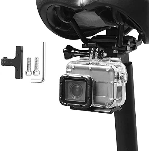Eyeon Bicycle Saddle Rail Camera Mount Aluminum Alloy Bike Seat Mount Pannier Rack Clamp for GoPro Hero 8/7/6//5//4/3/ Session Campark YI 360 One x r AKASO DJI OSMO Action Cameras