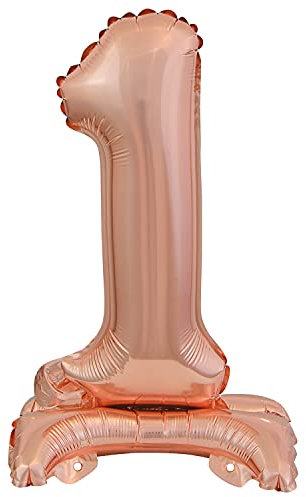 Stehender Folienballon Zahl 1 in Rosegold als Deko für Geburtstag, Party und Jubiläum | Höhe: 38cm mit Basis | kein Ballongas notwendig | Rose Gold Zahlen Ballon Dekoration Folienballons
