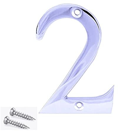 TERF® 3 Inch (75mm) Chrome Polished Finish Screw Fix Front Door Number '' 2 '' Mailbox Hotel House Door Number Suitable for All Door Types Wooden, u PVC and Composite With Fixing Screw [ Number - 2 ]