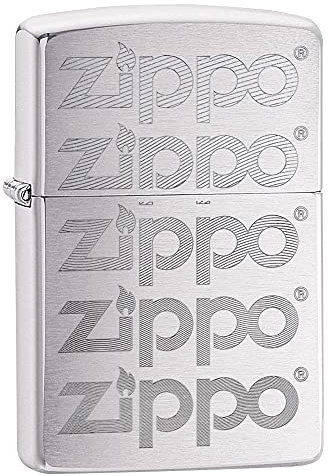 Zippo Sturmfeuerzeug - Logo Design - Auto Engrave auf Brushed Chrome Finish - Nachfüllbar - Wiederverwendbar - Windfestes Design - Geschenkbox - Made in USA
