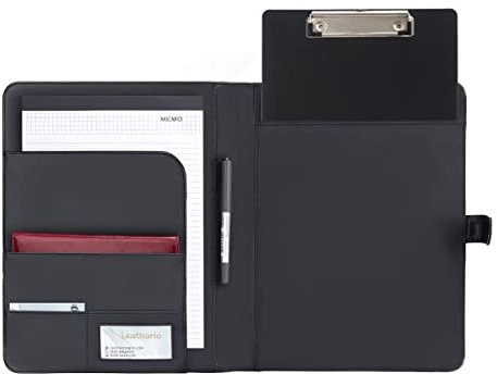 Leathario Conférencier a4 Cuir Zippé avec Clip Métallique Amovible, Conférenciers Ppersonnalisé Porte Document Homme Femme, Organiseur de Conférence, Dossier, Fabriqué à partir de cuir PU