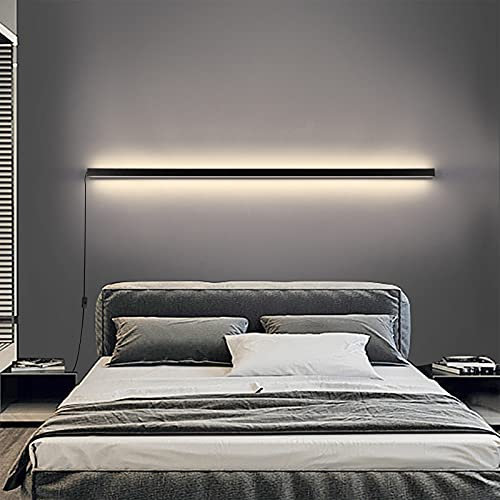 LED Dimmbar Wandleuchte Innen mit Schalter und Stecker Lichtleiste Wandlampe Up Down Wandbeleuchtung Lang Strip Wandlicht Wandstrahler Schwarz Warmweiß Schlafzimmer Wohnzimmer Flur Treppen,150cm 72w