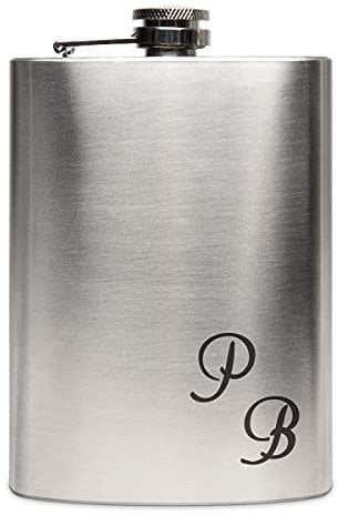 Edelstahl Flachmann 237 ml silber inkl. individuelle Gravur in Schwarz von Paule Black - personalisiertes Geschenk für Geburtstag, Weihnachten, Vatertag, Trauzeugen - Initialen Klein