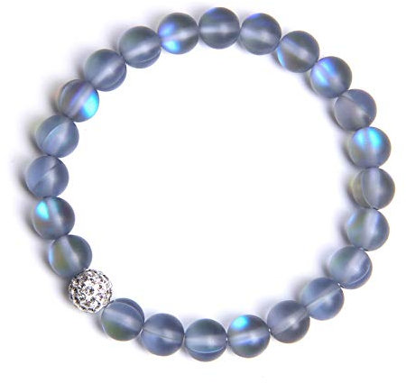 Armkette Herren, Stein Armbänder Blau Grau Mondstein Stein Perlen Armband Chakra Armband Yoga Balance Freundschaftsarmband Schmuck Für Frauen Mädchen Jungen 17Cm