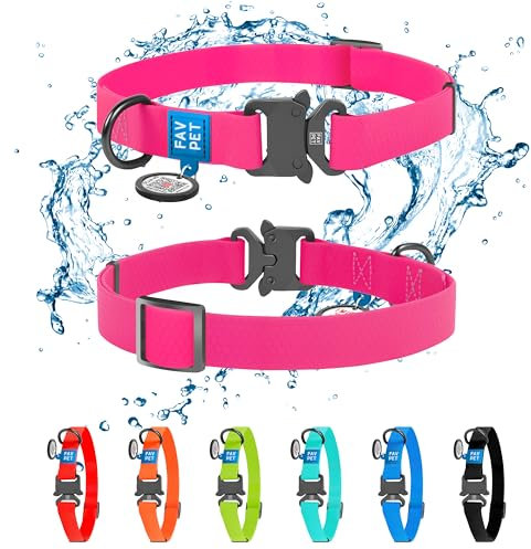 FAVPET Wasserdicht Biothane Halsband Verstellbar, Bunte Hundehalsbänder Mit Cobra Schnalle und QR Code Anhänger, für Große und Kleine Hunde, Welpen (Pink, S)