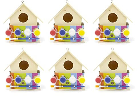 Carousel Home Pack Of 6 Art And Craft Set Childrens Paint Your Own Bird House | Diy Bird House Kit Wooden Hanging Bird Box | Kids Art Set Craft Kits For Kids